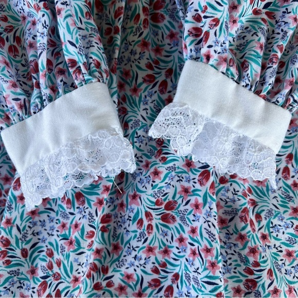 Vtg Polly Flinders Delicate Floral Long Sleeve Dress Diamond  Smocked Lace Sz 3T - Picture 8 of 15